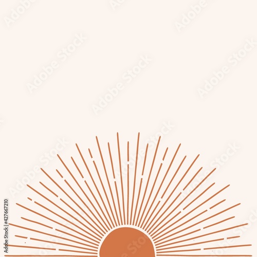Sun print boho minimalist printable wall art geometric abstract sunset print bohemian art work vector