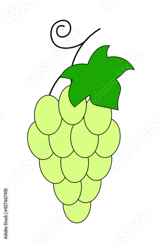 Vector simple illustration of a bunch of green grapes with a green leaf. Can be used as an icon, logo, sticker.