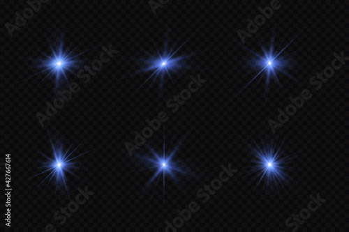 Glow effect. Blue glowing particles, stars. Vector illustration.