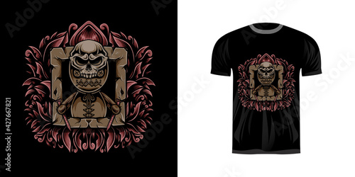 retro illustration vodoo for tshirt design, badge design character with engraving ornament