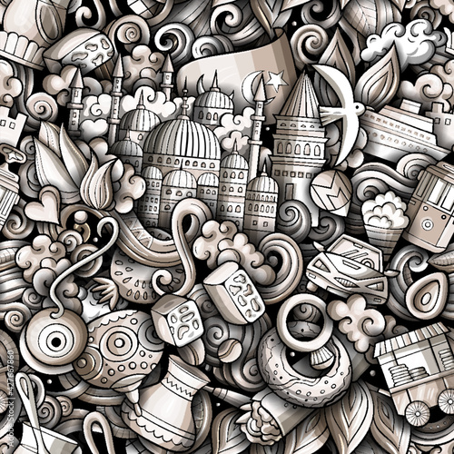 Cartoon doodles Istanbul seamless pattern.