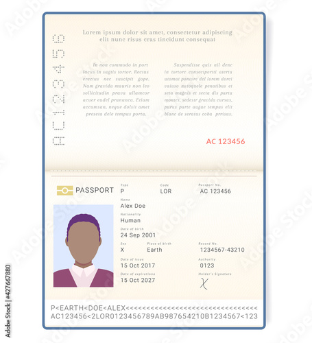Cosmopolitan gender neutral passport. Man of the world document. Document of unisexual genderless non binary LGBTQ person.
