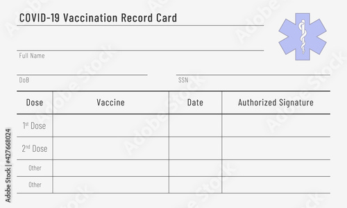 Certificate of vaccination against COVID-19. Blank template of a flu shots card.