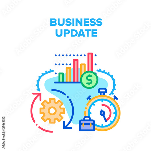 Business Update Vector Icon Concept. Business Update Technology And Strategy, Running Time For Updating Data And Analyzing Financial Market Chart. Upgrade Software Version Color Illustration