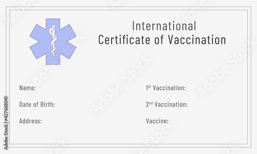 International vaccine record card. Certificate of vaccination.
