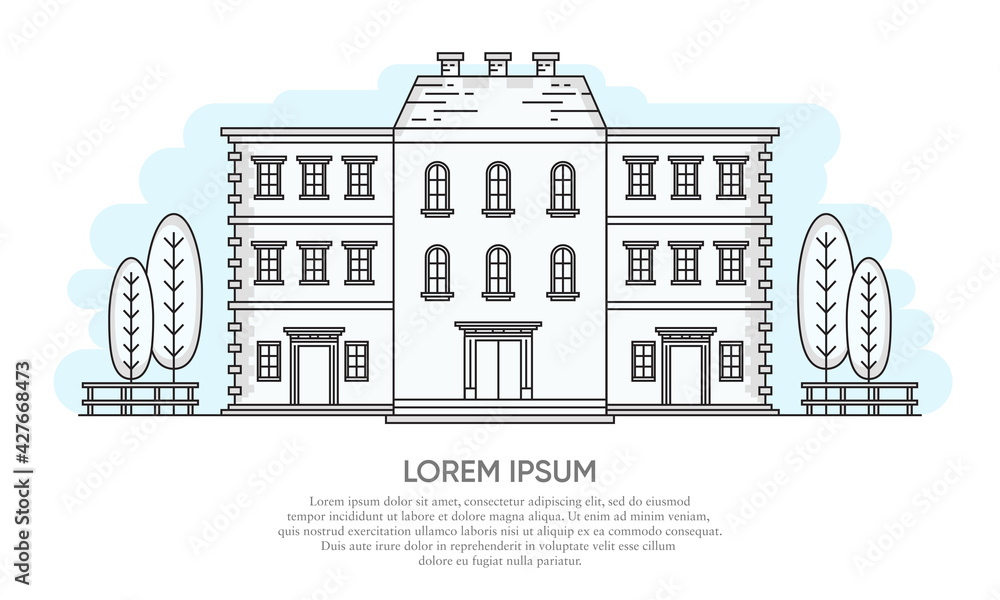 Vector illustration of a classic building with window and chimney. Suitable for design element from historic urban architecture in European cities. Illustration of a building with outline style.