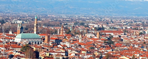city of VICENZA in Northern Italy and the famous monument called BASILICA PALLADIANA with the ancient clock tower