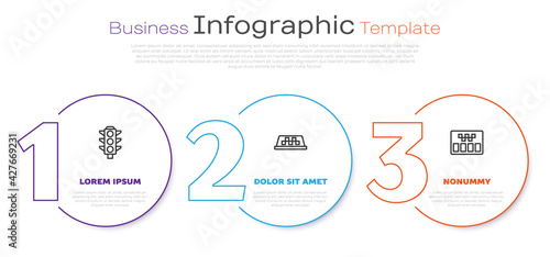 Set line Traffic light, Taxi car roof and Taximeter. Business infographic template. Vector
