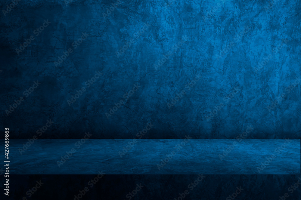 Blue concrete wall and floor with light and shadow backgrounds, use for ...