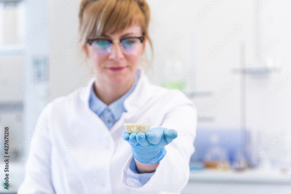 Scientist showing hemp cbd terpene crystal on watch glass in laboratory. Scientist showing hemp cbd terpene crystal on watch glass in laboratory.