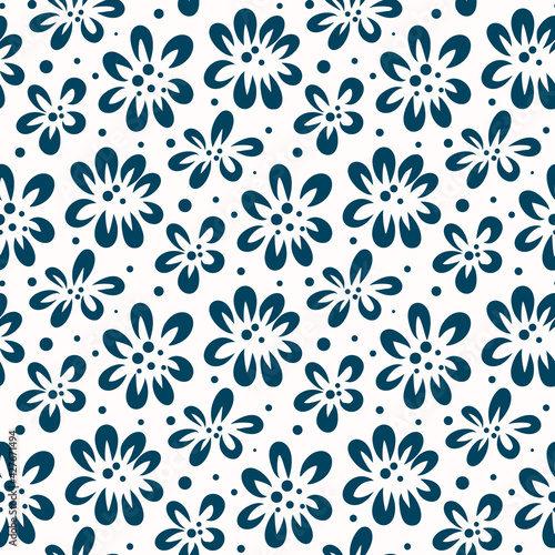 Black and white seamless pattern with flowers