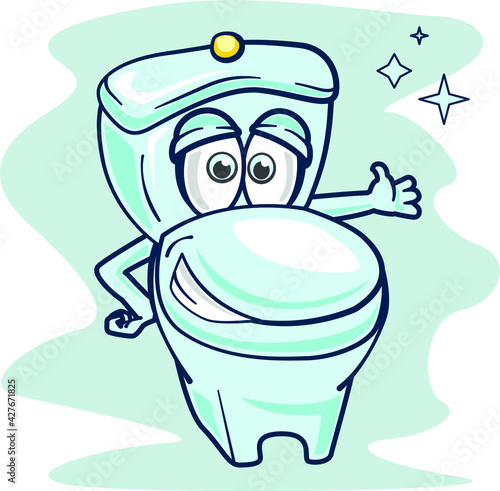 Cute cheerful funny toilet bowl. Vector character