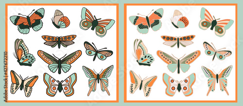 Colorful spring nature butterfly hand drawn set with different design © Марина Николова