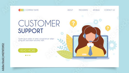 Customer support call center. Call us today 24/7. Landing page concept. Flat design, vector illustration.