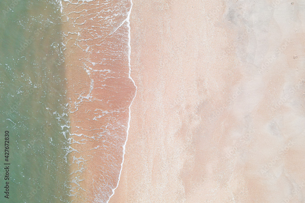 Aerial view of Atlantic ocean with pink sand beach