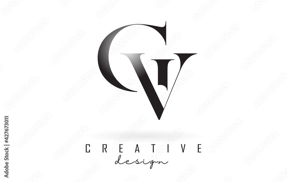 GV g v letter design logo logotype concept with serif font and elegant ...