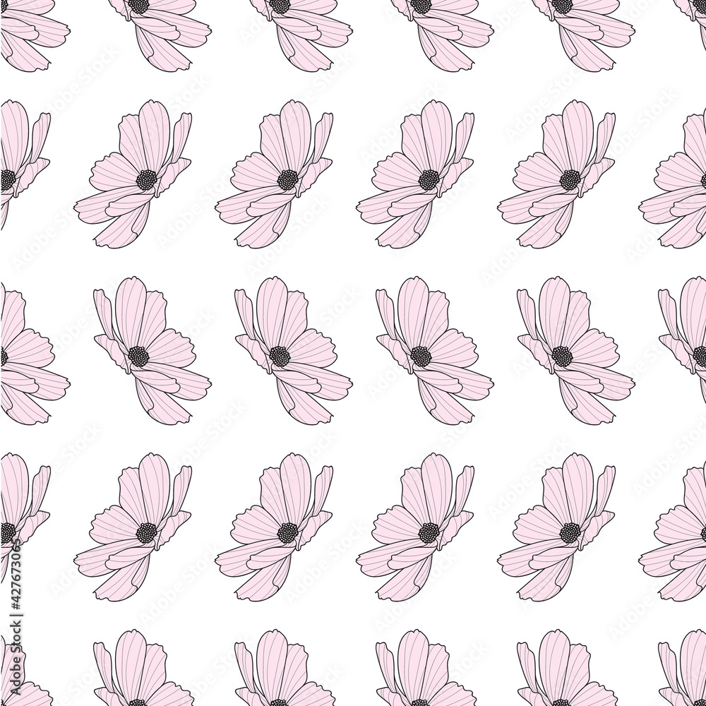 Fototapeta premium Garden cosmos flower repeat pattern, vector, spring design