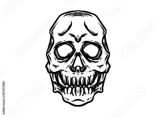 The skull. Hand drawn line art vector illustration. Monochrome illustration of skull. On white background