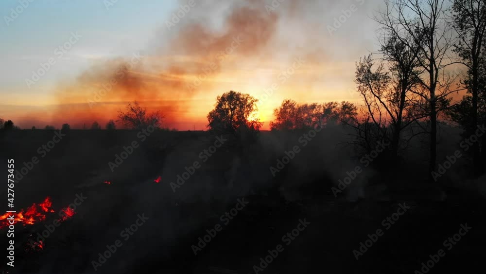 Air pollution caused by fire on dump site. Clouds of smoke above the waste land, aerial footage. Fire reasons in spring 2020. landfill fire, waste disposed of in a landfill ignites and spreads Air pollution caused by fire on dump site. Clouds of smoke above the waste land, aerial footage. Fire reasons in spring 2020. landfill fire, waste disposed of in a landfill ignites and spreads