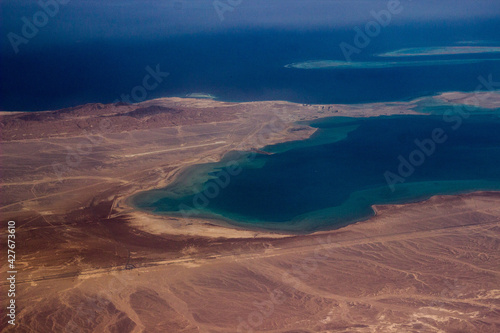 a view from a height of the coast of the red sea in egypt