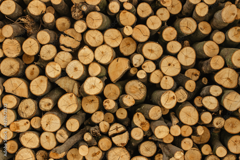 Wood texture detail. Stack of firewood. Pile of wood logs stored for winter. Wall of woods. Wooden natural background. Storage of dry chopped firewood. Preparattion for heating in countryside. Wood texture detail. Stack of firewood. Pile of wood logs stored for winter. Wall of woods. Wooden natural background. Storage of dry chopped firewood. Preparattion for heating in countryside.