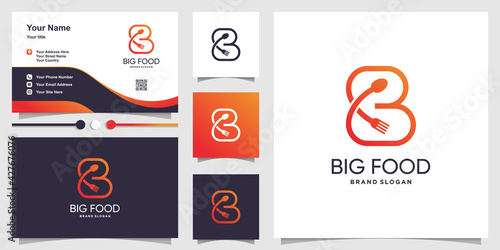 Letter logo B with spoon and fork concept for restaurant, initial, business Premium Vector