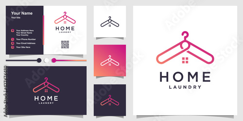 Home logo template with clothes hook concept and business card design Premium Vector