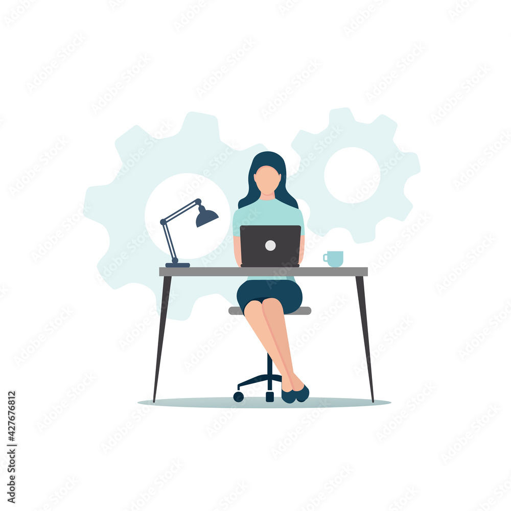 Office work concept. Colored flat vector illustration. Isolated on ...