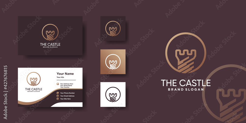 Castle logo with creative line art concept and business card design Premium Vector Castle logo with creative line art concept and business card design Premium Vector