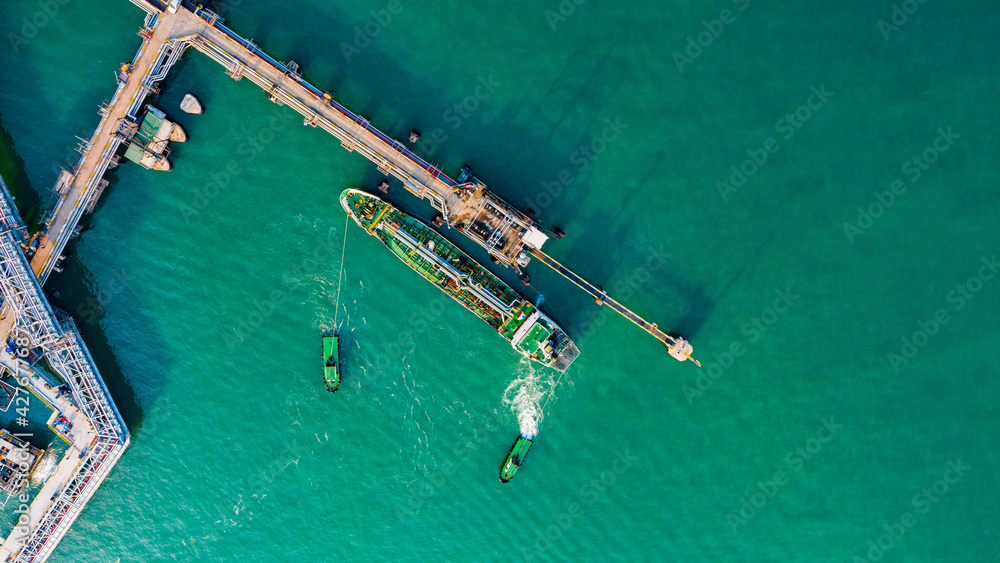 Aerial view cargo ship of business logistic sea freight, Crude oil tanker lpg ngv at industrial estate Thailand  Group Oil tanker ship to Port of Singapore - import export 