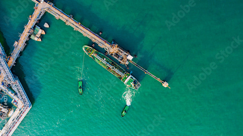 Aerial view cargo ship of business logistic sea freight, Crude oil tanker lpg ngv at industrial estate Thailand Group Oil tanker ship to Port of Singapore - import export 