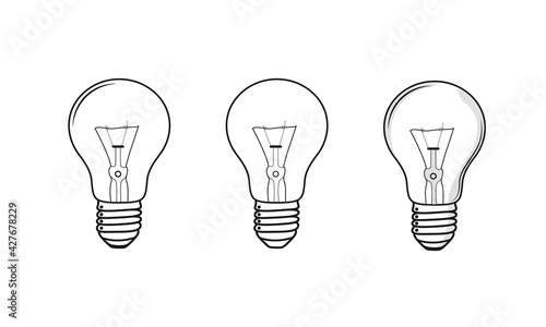 Bulb icon. Bulb light hand draw. energy bulb logo. electricity icon. idea icon. Light bulb