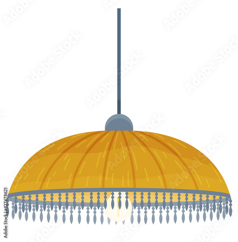 Pendant light lamp. Chandelier with fabric vector illustration. Lighting device in flat design