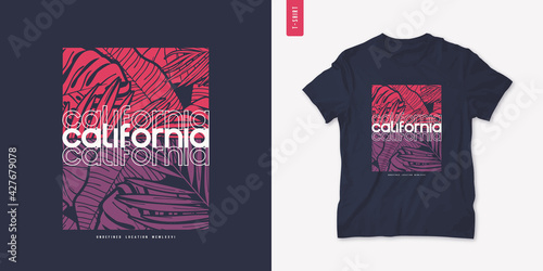Canvas Print California summer graphic t-shirt design, tropical print, vector illustration