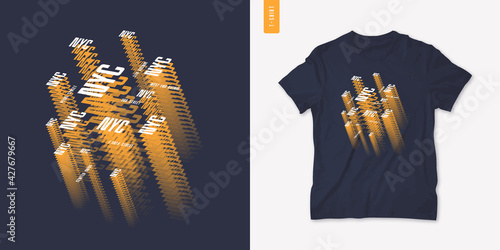 NYC. Graphic mens isometric t-shirt design, poster, typography. Vector illustration
