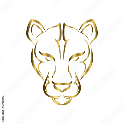 gold line art of cougar head. Good use for symbol, mascot, icon, avatar, tattoo, T Shirt design, logo or any design you want.