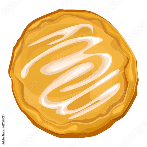 Ready-made pizza dough with mayonnaise sauce about picking pizza. Pizza dough preparation, vector cartoon