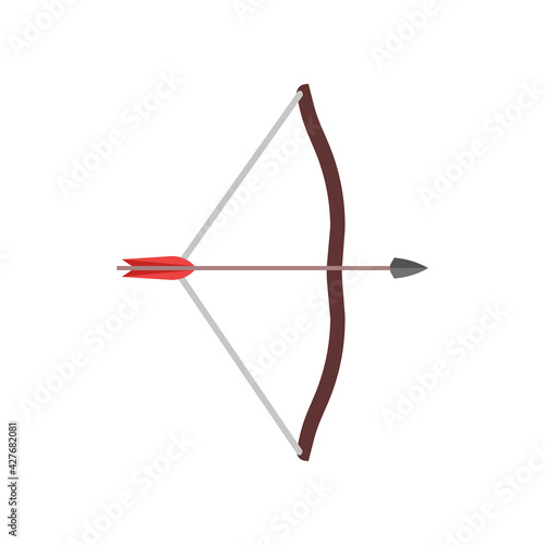 Arrow bow weapon archery vector illustration icon. Isolated element sign arrow bow ancient hunter art. Native tribal hand longbow clip art silhouette drawing weapon archery indian vintage style