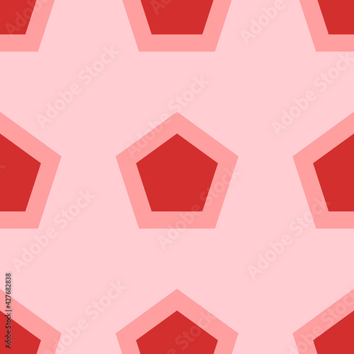 Seamless pattern of large isolated red pentagon symbols. The elements are evenly spaced. Vector illustration on light red background