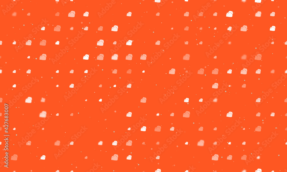 Seamless background pattern of evenly spaced white boxing gloves symbols of different sizes and opacity. Vector illustration on deep orange background with stars Seamless background pattern of evenly spaced white boxing gloves symbols of different sizes and opacity. Vector illustration on deep orange background with stars