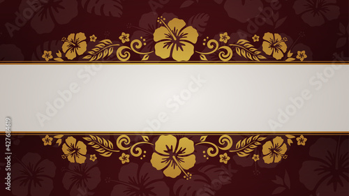 ハイビスカスのエレガントなフレーム_背景イラスト_16:9