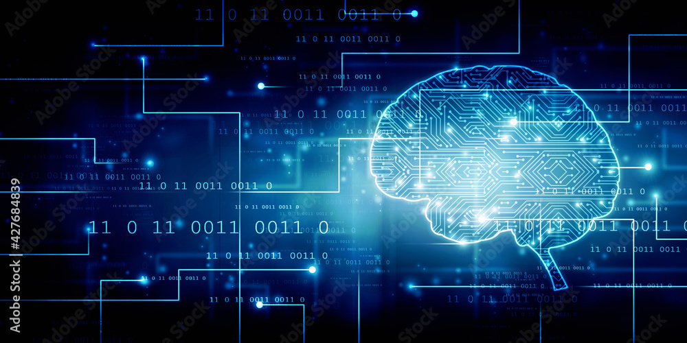 2d illustration Concept of thinking, background with brain, Abstract Artificial intelligence. Technology web background


