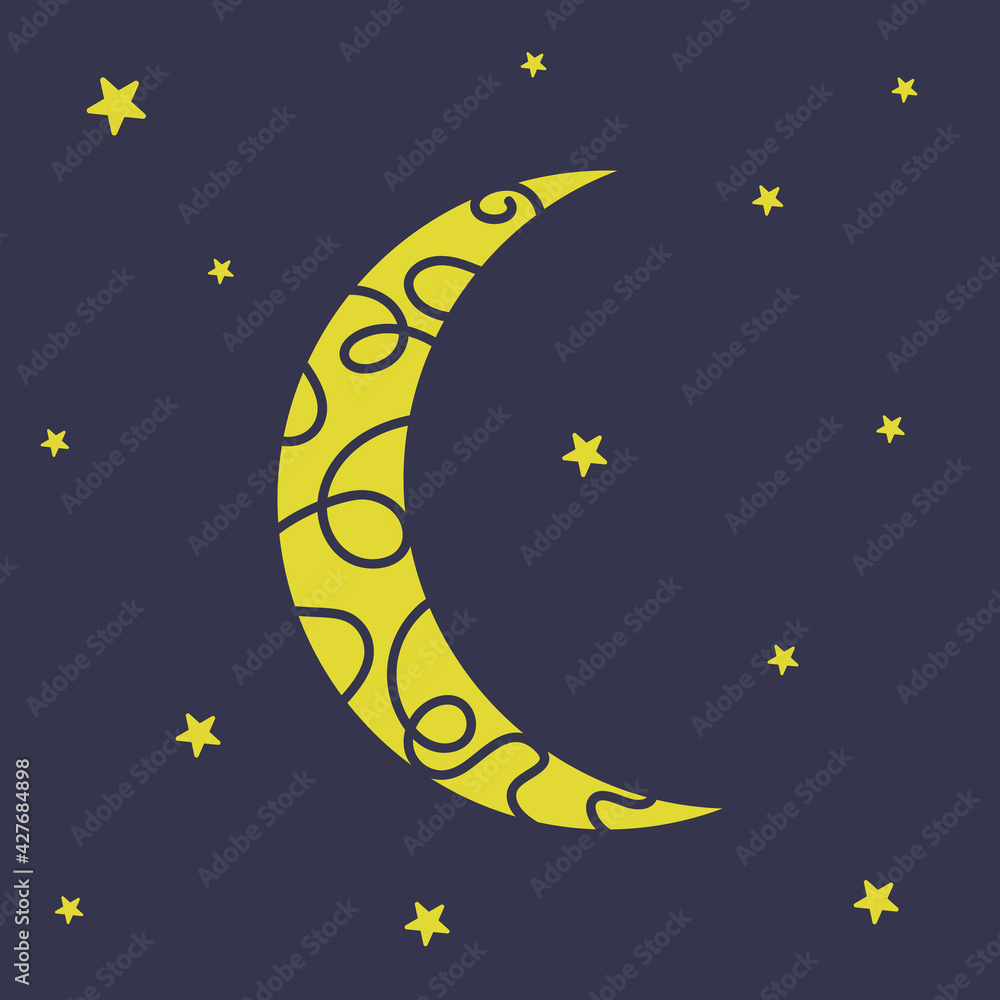 Naklejka premium Ramadan Greeting Card with Dark Crescent Background and three stars