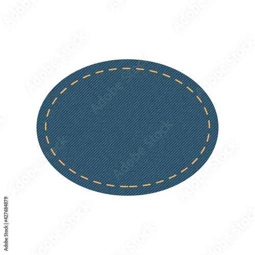 Blue denim design with oval with stitcher. Vector illustration