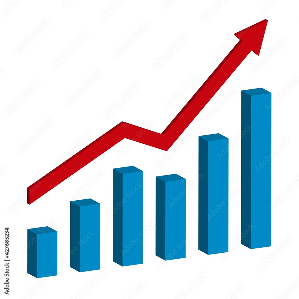Graph with increase report. Diagram with rise and gain progress. Vector Graph with increase report. Diagram with rise and gain progress. Vector