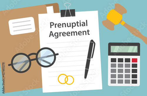 prenuptial agreement paper signing concept - vector illustration