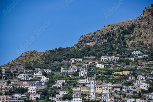 View to houses in the mountainsn Amalfi coast in Italy. Town in mountains. photo