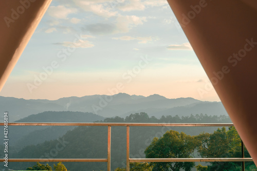 mountain view with sunrise and sky background