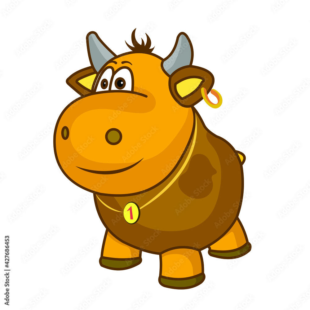 Funny animals. Vector image of cartoon characters, bull Funny animals. Vector image of cartoon characters, bull