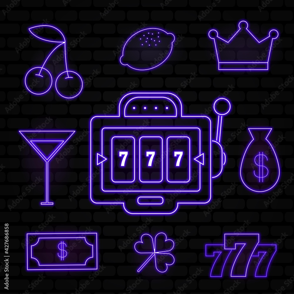 Obraz na plátně Casino neon collection vector icons set
